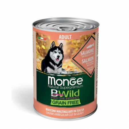 Hrana Umeda pentru Caini - 1262 MONGE D BWILD GF C-CHUNKS SALMON & ZUCC 400GR