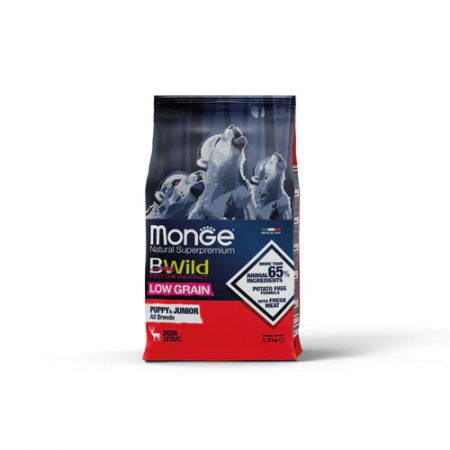 Hrana Uscata pentru Caini - 1853 MONGE D BWILD LOW GRAIN AB DEER-PUPPY&JUNIOR 2,5KG