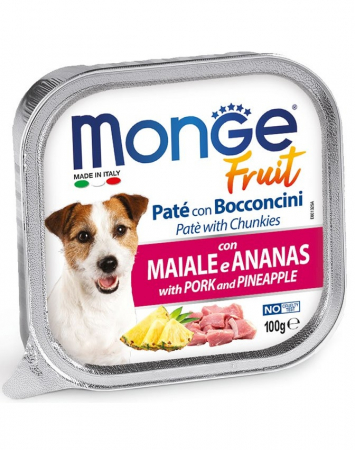Hrana Umeda pentru Caini - 3253 MONGE D SPREM PATE&CHUNKIES PORK&PINEAPPLE 100GR