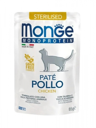 Hrana Umeda pentru Pisici - 3710 MONGE C SPREM POUCHES-PATE STERILISED CHICKEN 85GR