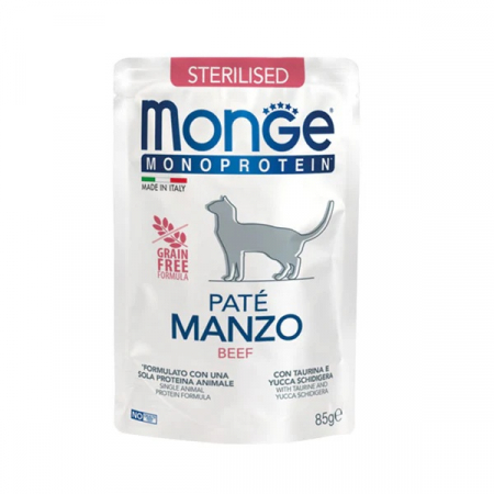 Hrana Umeda pentru Pisici - 3741 MONGE C SPREM POUCHES-PATE STERILISED BEEF 85GR