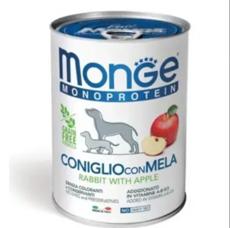 Hrana Umeda pentru Caini - 4328 MONGE D SPREM MPROT FRUITS PATE RABBIT APPLE 400GR