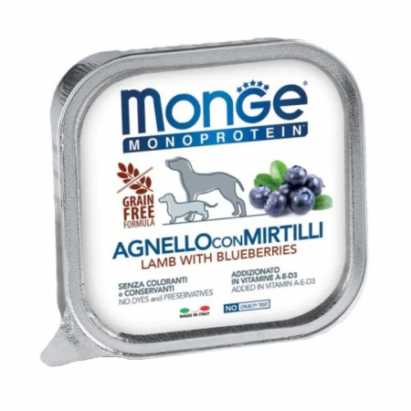 Hrana Umeda pentru Caini - 4359 MONGE D SPREM MPROT FRUITS PATE LAMB BLUEBERRIES 150GR