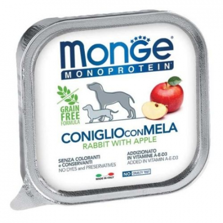 Hrana Umeda pentru Caini - 4373 MONGE D SPREM MPROT FRUITS PATE RABBIT APPLE 150GR