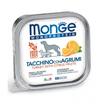 Hrana Umeda pentru Caini - 4397 MONGE D SPREM MPROT FRUITS PATE TURKEY CITRUS 150GR