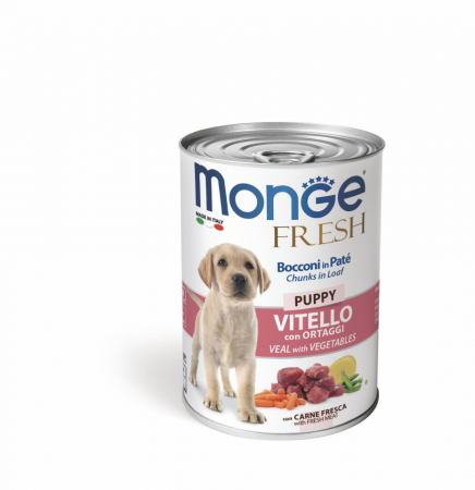 Hrana Umeda pentru Caini - 4441 MONGE D SPREM CHUNKS IN LOAF PUPPY VEAL VEG 400GR