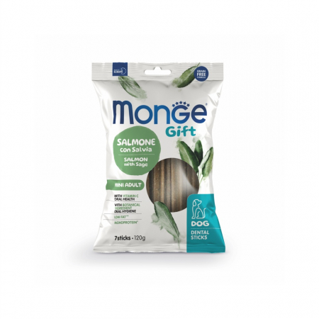 Produse pentru Caini - 5564 MONGE D GIFT DENTAL STICKS MINI SALMON SAGE 120GR