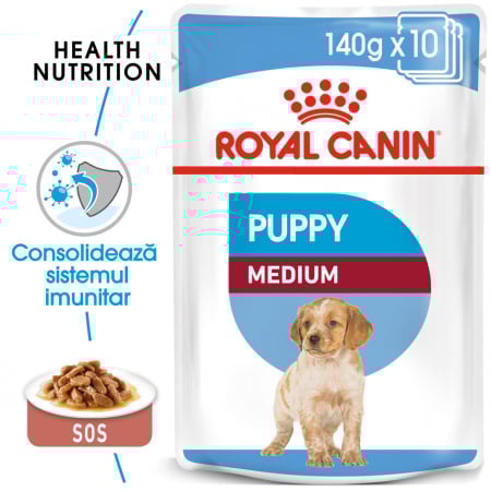 Hrana Umeda pentru Caini - Royal Canin Medium Puppy 10x140g