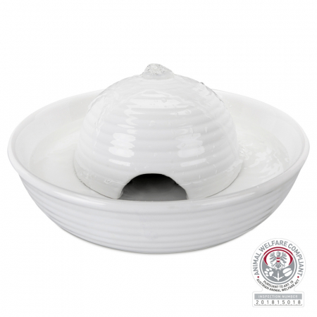 Castroane pentru Mancare si Apa Caini - Adapator Automat, Vital Flow, Ceramica, 0.8 l/2410 cm, Alb, 24468