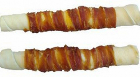Recompense si Suplimente pentru Caini - Bastoane piele alba & rata 2 buc/pac 25.5 cm
