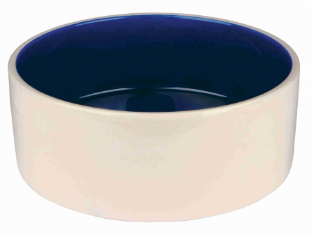 Castroane pentru Mancare si Apa Caini - Castron Ceramic, 2.3 l/ 22 cm, Crem/Albastru, 2452