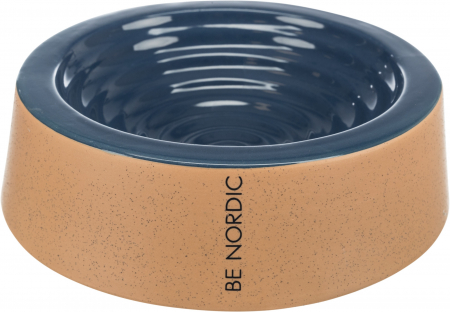 Castroane pentru Mancare si Apa Caini - (-28%) Castron Ceramic, Be Nordic, 0.5 l/20 cm, Albastru/Bej, 24301
