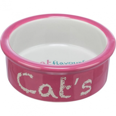 Castroane pentru Mancare si Apa Pisici - Castron Ceramic Pentru Pisici, 0.3 l/ 12 cm, Roz/Gri, 24861