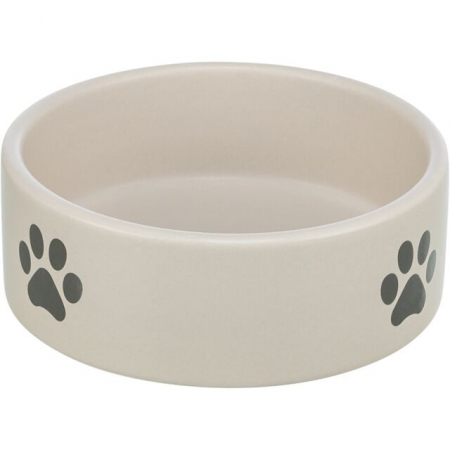 Castroane pentru Mancare si Apa Caini - Castron Ceramic, Print Labute, 0.8 l/ 16 cm, Gri Deschis/Gri, 25221