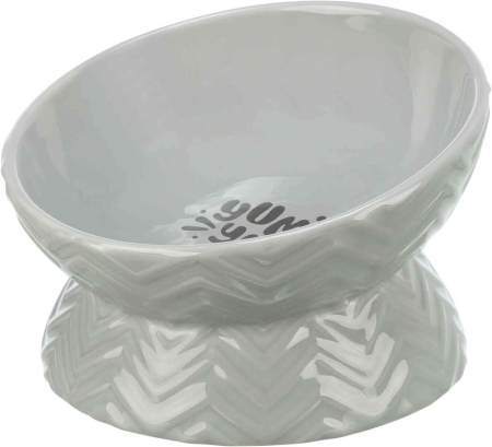 Castroane pentru Mancare si Apa Pisici - Castron Ceramic, Ridicat, Forma Ergonomica, 0.35 l/