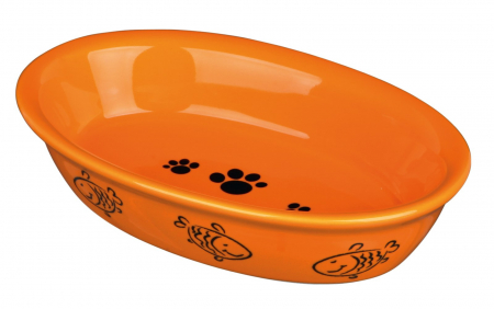 Castroane pentru Mancare si Apa Pisici - Castron Ceramic Oval Pentru Pisici, 0.2 l/15x10 cm, Diferite Culori, 24495