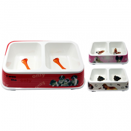 Castroane pentru Mancare si Apa Pisici - Castron dublu melamina 30/17/6 cm