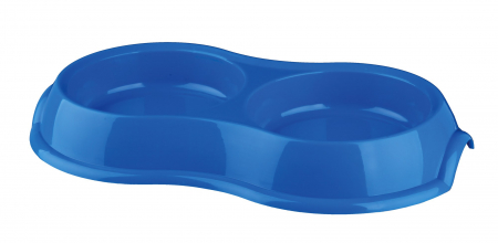 Castroane pentru Mancare si Apa Pisici - Castron Plastic Dublu Pentru Pisici, Antiderapant, 0.2 l/11 cm, Diferite Culori, 24985