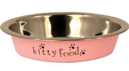Castroane pentru Mancare si Apa Pisici - Castron inox pink puppy/cat