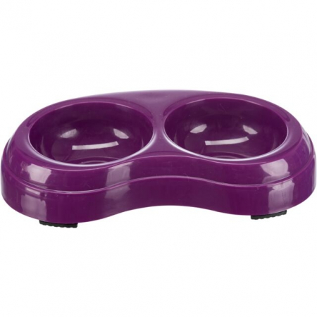 Castroane pentru Mancare si Apa Caini - Castron Plastic Dublu 2x0.2 l/10 cm 24967