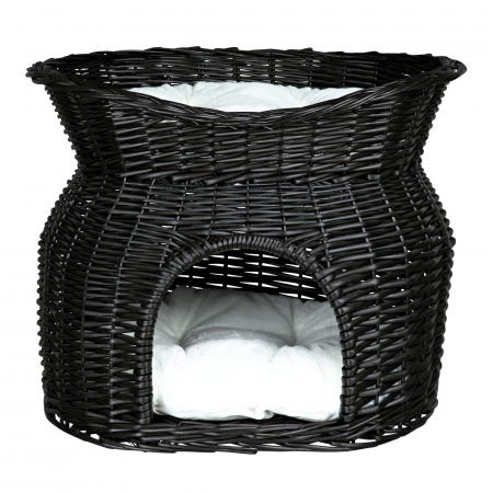 Patuturi, Iglu si Ansambluri Sisal pentru Pisici - (-20%) Culcus Din Rachita Cu Pat Deasupra, 54x43x37 cm, Negru, 2872