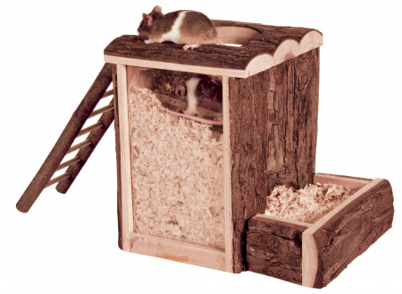 Custi si Accesorii - Turn De Joaca Si Vizuina Pentru Soareci/Hamsteri, Lemn, 20x20x16 cm, 62001t