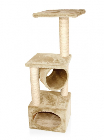 Patuturi, Iglu si Ansambluri Sisal pentru Pisici - Casuta & Stalp bej 35/35/109 cm