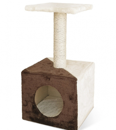 Patuturi, Iglu si Ansambluri Sisal pentru Pisici - Casuta & Stalp bej & maro 30/30/57 cm