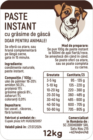 Cupak Paste Instant pentru Caini Cu Grasime de Gasca 12 kg [4]