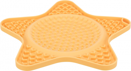 Castroane pentru Mancare si Apa Caini - Farfurie Pentru Hranire Lenta, Lick`n'Snack, Stea, Silicon, 23.5 cm, Galben, 34982