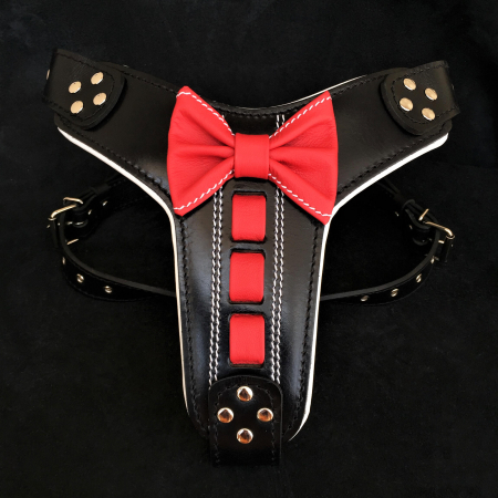 Hamuri pentru Caini - Ham Bowtie-Papion, Piele Naturala, M, Negru/Rosu