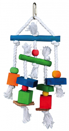 Accesorii pentru Pasari - Jucarie Colorata Pentru Pasari, Lemn/Sfoara, 24 cm, 58985