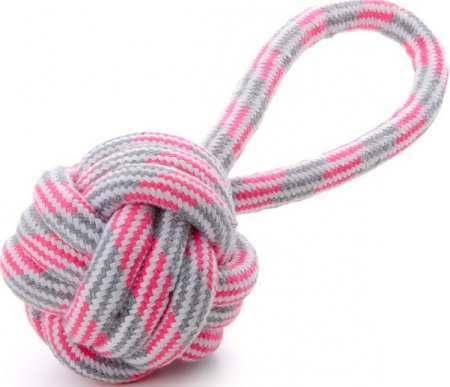 Jucarii pentru Caini - Jucarie minge franghie & maner pink 9 cm