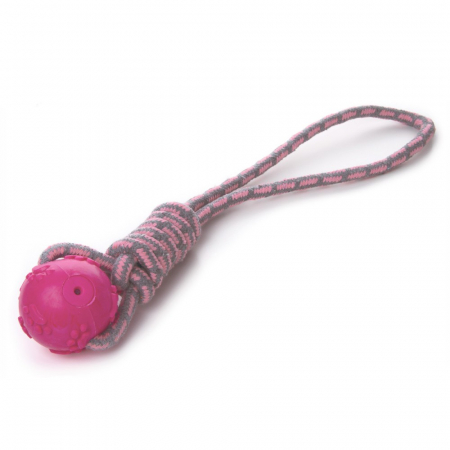 Jucarii pentru Caini - Jucarie minge & franghie pink 42 cm