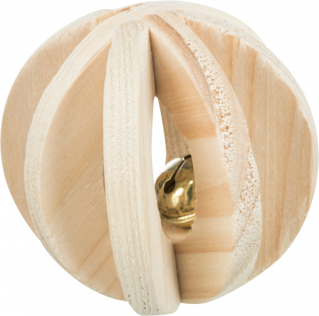Jucarii pentru Pisici - Jucarie Rotunda din Lemn cu Clopotel, 6 cm, 45711