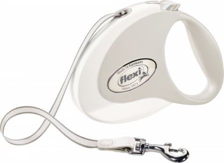 Lese pentru Caini - Lesa Flexi Style Banda, M: 5m/25 kg, Alb, 12391