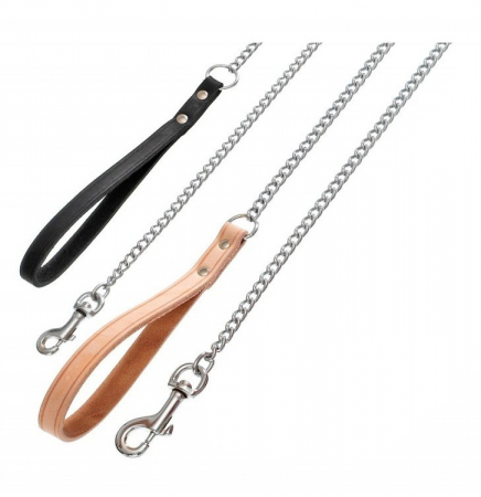 Lese pentru Caini - Lesa lant 1,6 mm/1,2 m & maner piele maro