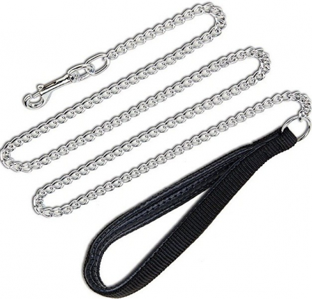 Lese pentru Caini - Lesa lant 3 mm/1,20 m maner soft negru