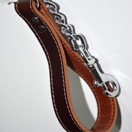 Accesorii pentru Caini - Lesa lant 4 mm/1,20 m & maner piele maro