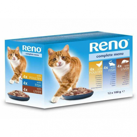 Produse pentru Pisici - Mancare umeda pisici pui/ficat/peste 100 g/12 buc