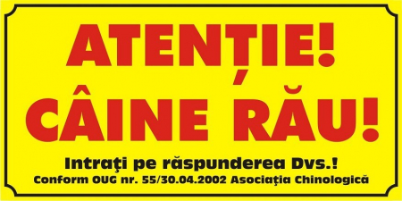Accesorii Acasa si Mobilier - Placuta caine rau 10/20 cm galbena