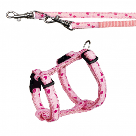 Hamuri pentru Caini - Set Lesa si Ham 23-34 cm/2 m/10 mm Roz Heart 15530