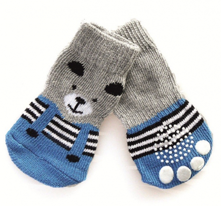 Imbrăcåminte si Încălțăminte pentru Caini - Sosete antialunecare Blue Bear 4 buc - L
