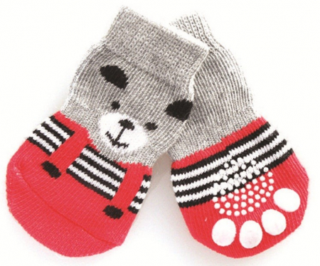 Imbrăcåminte si Încălțăminte pentru Caini - Sosete antialunecare Red Bear 4 buc - M