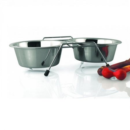 Castroane pentru Mancare si Apa Pisici - Suport inox cu 2 castroane x 0,25 litri