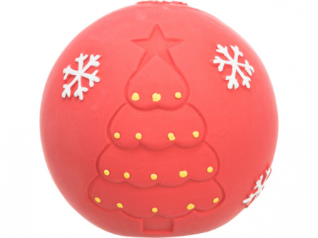 Jucarii pentru Caini - Minge cu Motive de Iarna, cu Sunet, 8 cm, 92567