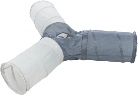 Accesorii pentru Pisici - Tunel De Joaca Pentru Pisici, Cu 4 Intrari, Nailon, 3/22x50 cm, Gri Inchis/ Gri Deschis, 4305