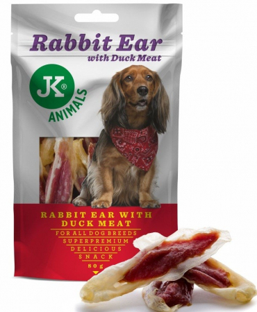 Recompense si Suplimente pentru Caini - Urechi de iepure cu carne rata 80 g