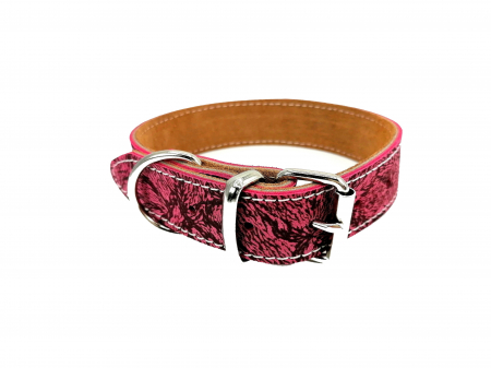 Accesorii pentru Caini - Zgarda din Piele Naturala BUFFO Roz, 30mm x 55cm