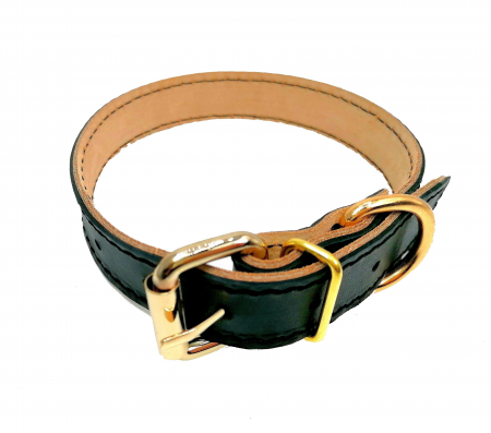 Produse pentru Caini - Zgarda din Piele Naturala Negru Gold, 25mm x 56cm